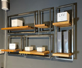 SHELFMATE Typ B Wandregal Industrial Möbel Teakholz Metall schwarz Blankstahl Hängeregal Industrie Stil Regal Used Look Teak Holz