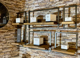 SHELFMATE Typ B Wandregal Industrial Möbel Teakholz Metall schwarz Blankstahl Hängeregal Industrie Stil Regal Used Look Teak Holz