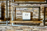 SHELFMATE Typ B Wandregal Industrial Möbel Teakholz Metall schwarz Blankstahl Hängeregal Industrie Stil Regal Used Look Teak Holz