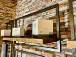 Lade das Bild in den Galerie-Viewer, SHELFMATE Typ A Wandregal Industrial Möbel Teakholz Metall schwarz Blankstahl Hängeregal Industrie Stil Regal Used Look Teak Holz
