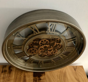Wanduhr Zahnrad silber Messing Metall Zählwerk 60 cm