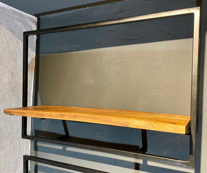 Wandregal L Industrial Möbel Mango Holz Metall schwarz Blankstahl Hängeregal Industrie Stil Regal Used Look