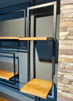Lade das Bild in den Galerie-Viewer, Wandregal Doppel S Industrial Möbel Mango Holz Metall schwarz Blankstahl Hängeregal Industrie Stil Regal Used Look
