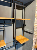 Lade das Bild in den Galerie-Viewer, Wandregal Doppel S Industrial Möbel Mango Holz Metall schwarz Blankstahl Hängeregal Industrie Stil Regal Used Look
