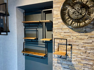 Wandregal L Industrial Möbel Mango Holz Metall schwarz Blankstahl Hängeregal Industrie Stil Regal Used Look
