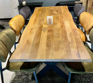 Baumkante Esstisch Puri Mangoholz 180 bis 240 in 4 cm mit X Gestell massiv 4 Größen
