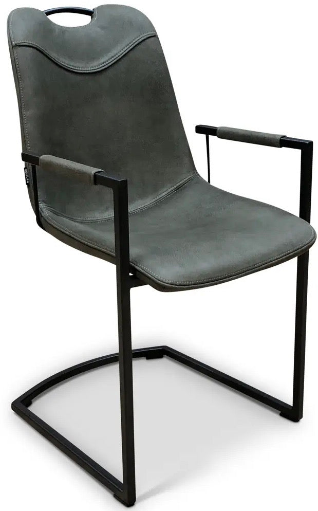 Chaise cantilever avec accoudoirs Claudy en simili cuir disponible en 3 couleurs : cognac, marron, vert, anthracite