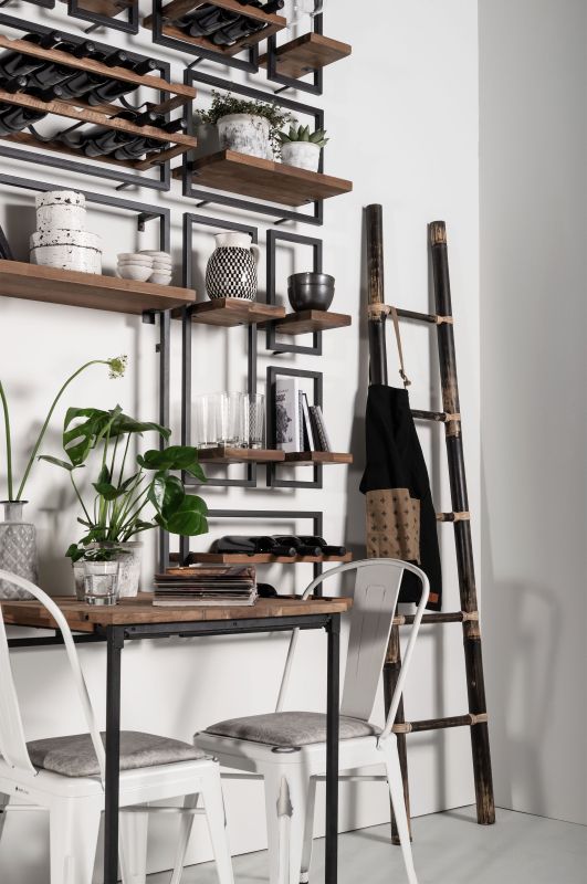 SHELFMATE Typ A Wandregal Industrial Möbel Teakholz Metall schwarz Blankstahl Hängeregal Industrie Stil Regal Used Look Teak Holz