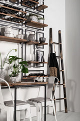 SHELFMATE Typ A Wandregal Industrial Möbel Teakholz Metall schwarz Blankstahl Hängeregal Industrie Stil Regal Used Look Teak Holz