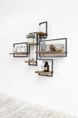 SHELFMATE Typ B Wandregal Industrial Möbel Teakholz Metall schwarz Blankstahl Hängeregal Industrie Stil Regal Used Look Teak Holz