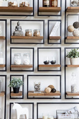 SHELFMATE Typ A Wandregal Industrial Möbel Teakholz Metall schwarz Blankstahl Hängeregal Industrie Stil Regal Used Look Teak Holz