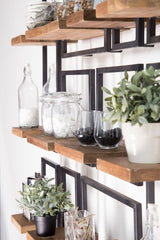 SHELFMATE Typ C Wandregal Industrial Möbel Teakholz Metall schwarz Blankstahl Hängeregal Industrie Stil Regal Used Look Teak Holz