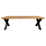 Table à manger New Delhi Mangue 200 à 300 en bois massif de 6 cm d'épaisseur avec piètement en métal X noir 4 tailles