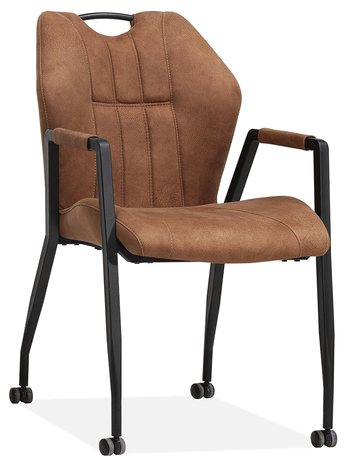 Armlehnenstuhl mit Rollen Poin Mikrofaser in 3 Farben Cognac-Braun Grün Anthrazit
