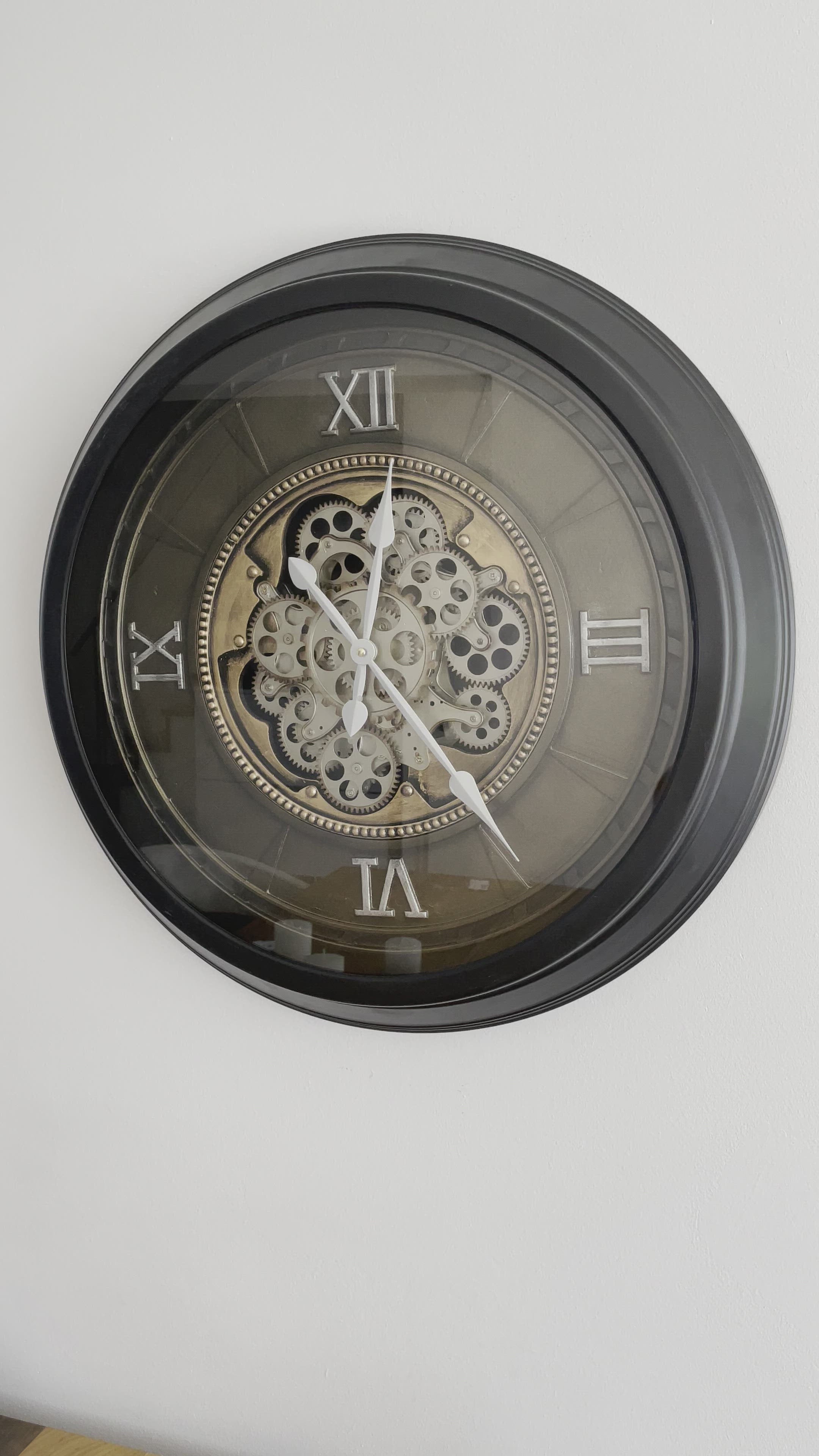 66 cm Wanduhr VENEDIG schwarz gold Industrial Metall Uhr Zahnrad bewegend