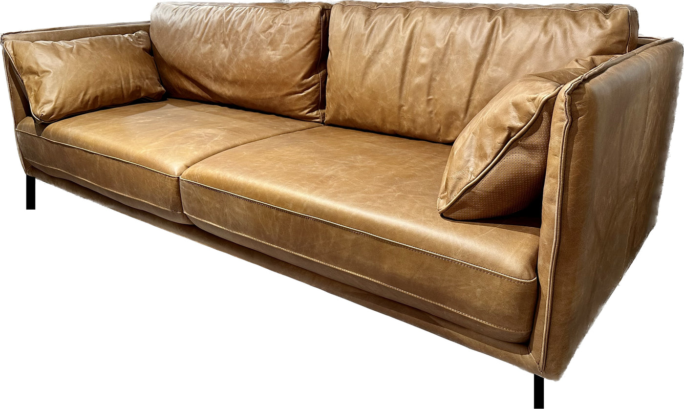Vintage Sofa Keno Kamelleder 2,5 Sitzer Couch Echt Leder Cognac braun