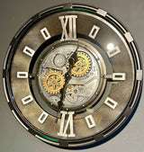 60 cm Industrial Belfast Wanduhr mit Zahnrad Silber Schwarz gold