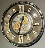 Lade das Bild in den Galerie-Viewer, 60 cm Industrial Belfast Wanduhr mit Zahnrad Silber Schwarz gold
