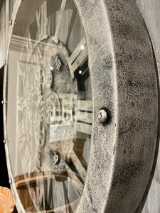 80 cm KOMPASS Wanduhr mit Zahnrad beige grau