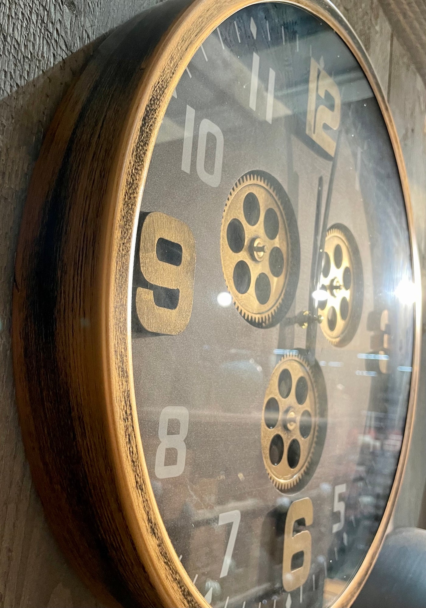 Kleine Wanduhr 50 cm Industrie Stil Zahnrad Zählwerk Gold - Braun