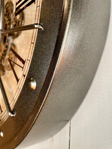 60 cm Vintage DUBLIN Wanduhr mit Animation Zählwerk Zahnrad Anthrazit Grau