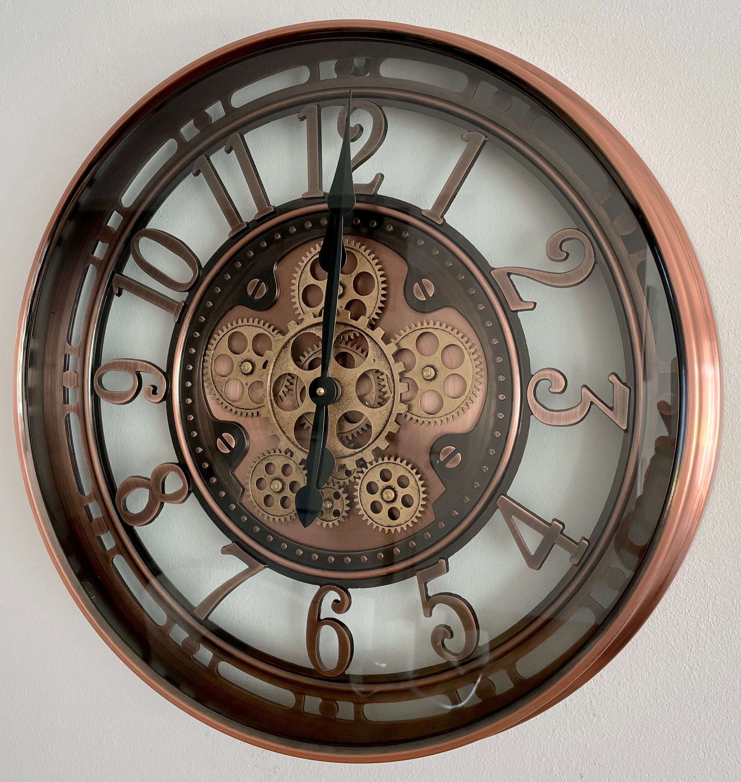 Wanduhr Zahnrad Berlin Zählwerk Animation Kupfer 55 cm