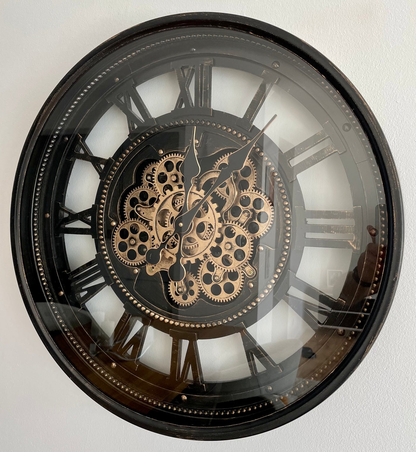 Horloge murale LYON Engrenage noir-or Métal Mouvement 60 cm