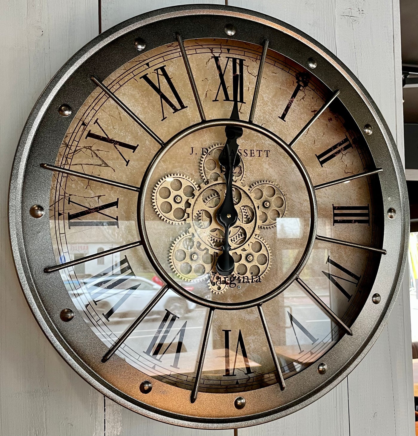 60 cm Vintage DUBLIN Wanduhr mit Animation Zählwerk Zahnrad Anthrazit Grau