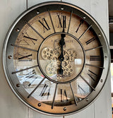 60 cm Vintage DUBLIN Wanduhr mit Animation Zählwerk Zahnrad Anthrazit Grau