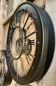 Große Wanduhr Industrie Stil Zahnrad Zählwerk 60 cm Schwarz.
