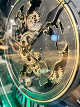 60 cm Weltkarte Wanduhr Zahnrad schwarz gold beweglich mit Zahnrädern