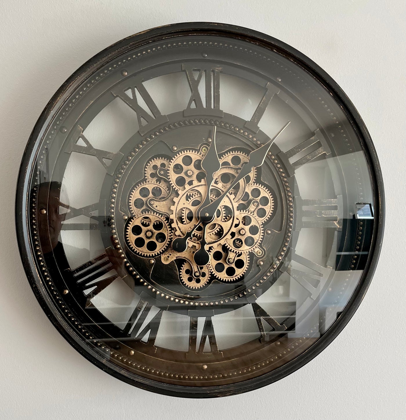 Horloge murale LYON Engrenage noir-or Métal Mouvement 60 cm