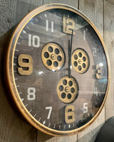 Kleine Wanduhr 50 cm Industrie Stil Zahnrad Zählwerk Gold - Braun