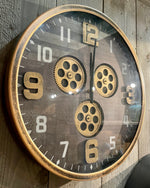 Lade das Bild in den Galerie-Viewer, Kleine Wanduhr 50 cm Industrie Stil Zahnrad Zählwerk Gold - Braun
