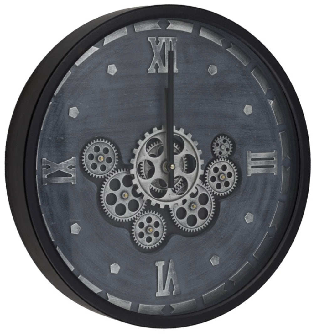 Wanduhr Zahnrad Zählwerk Animation schwarz 50 cm Metall