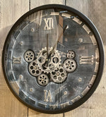 Lade das Bild in den Galerie-Viewer, Wanduhr Zahnrad Zählwerk Animation schwarz 50 cm Metall
