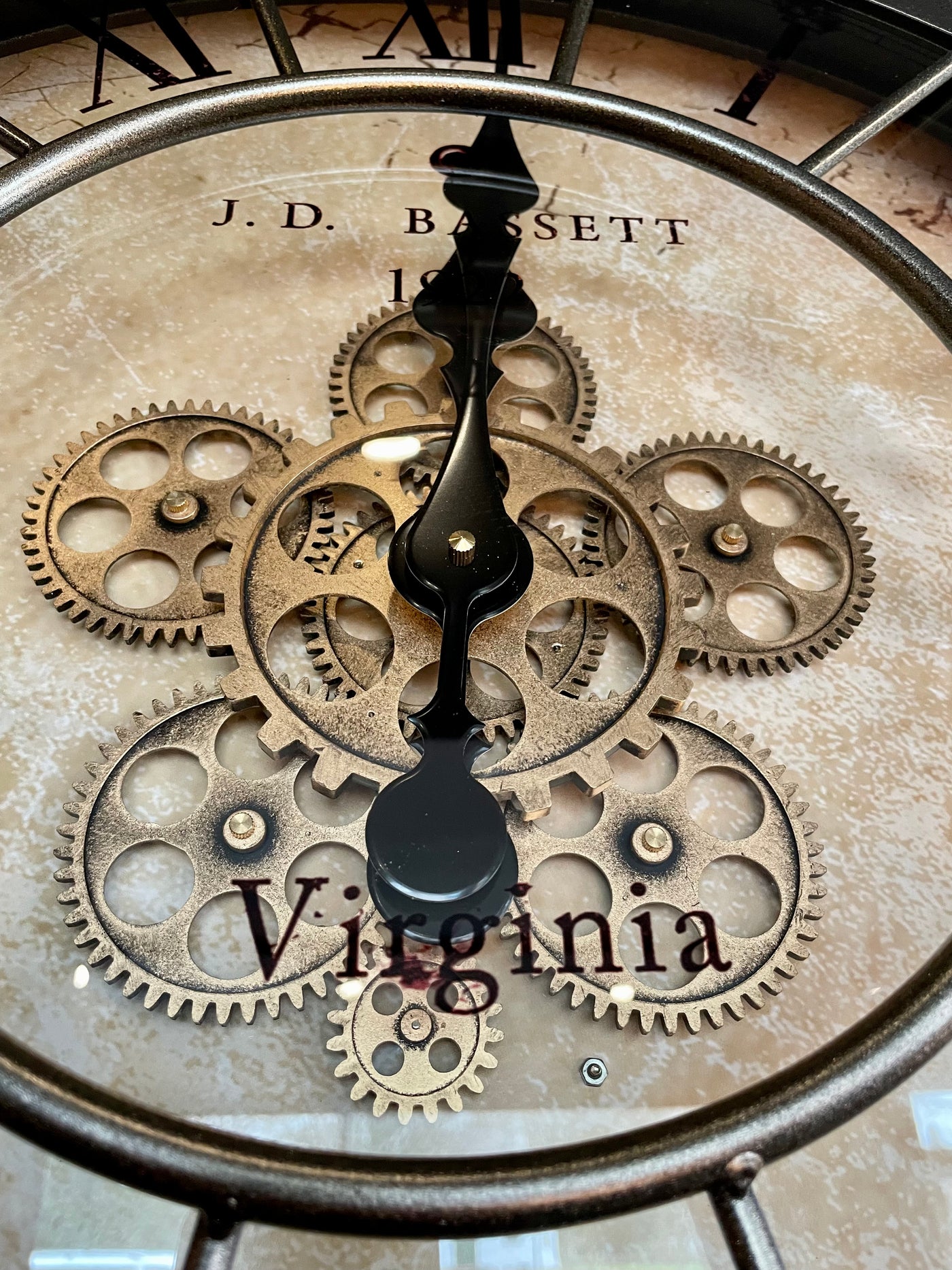 60 cm Vintage DUBLIN Wanduhr mit Animation Zählwerk Zahnrad Anthrazit Grau
