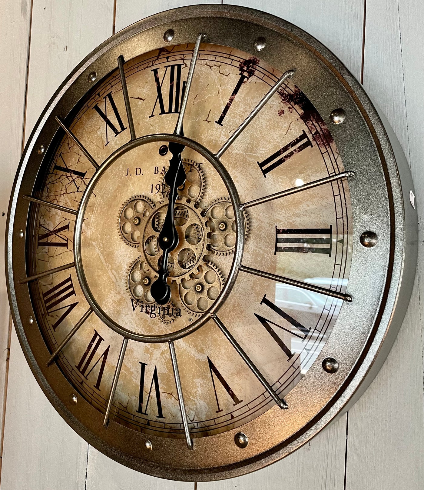 60 cm Vintage DUBLIN Wanduhr mit Animation Zählwerk Zahnrad Anthrazit Grau