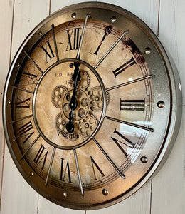 60 cm Vintage DUBLIN Wanduhr mit Animation Zählwerk Zahnrad Anthrazit Grau