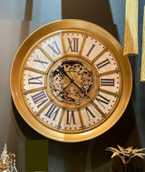 100 cm Wanduhr Zahnrad Zählwerk Animation gold Vintage weiss beige