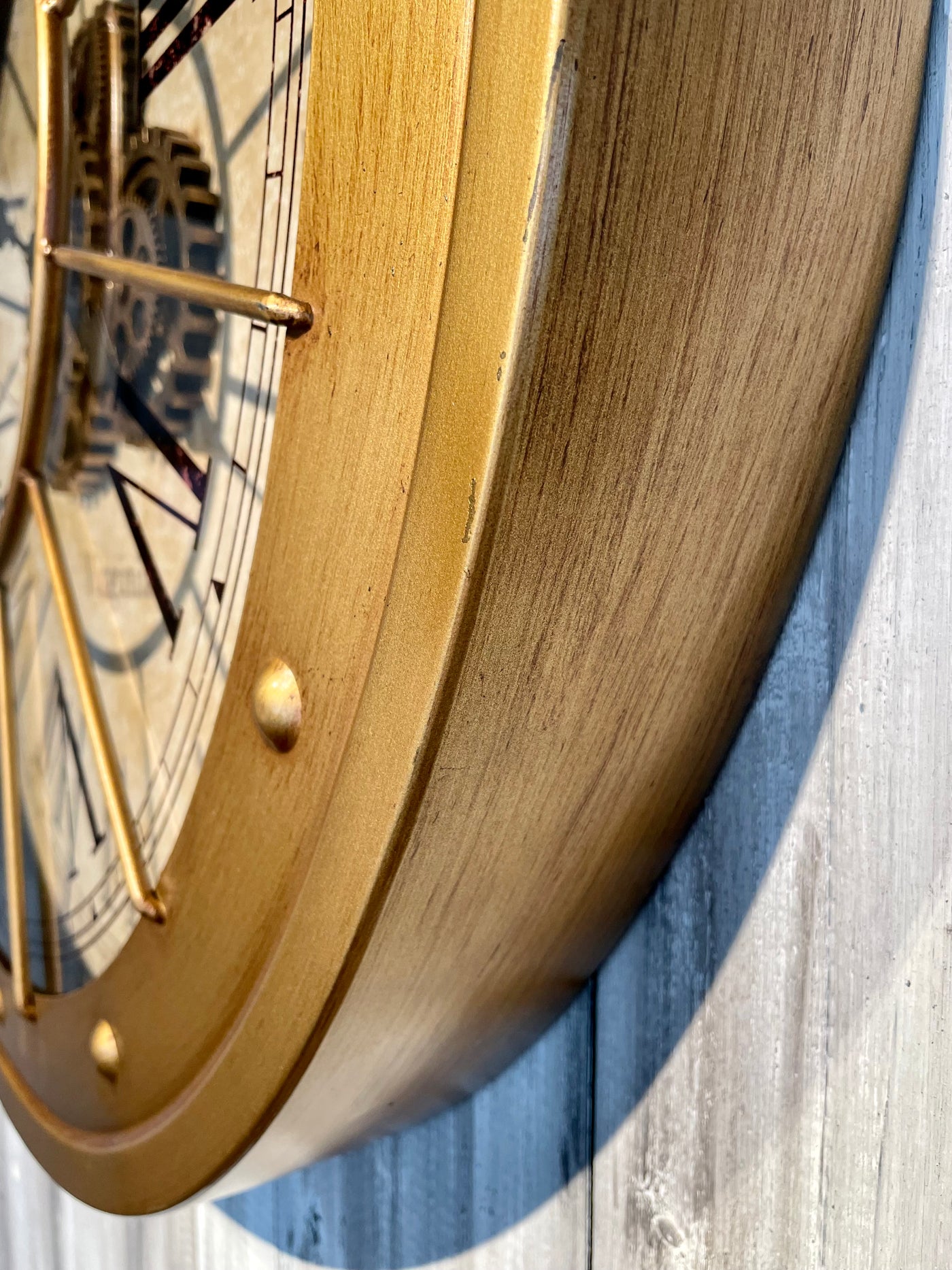 80 cm große Vintage gold RIO Wanduhr mit Animation Zählwerk Zahnrad Wand Uhr