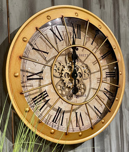 60 cm Vintage gold RIO Wanduhr mit Animation Zählwerk Zahnrad