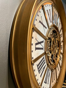 100 cm Wanduhr Zahnrad Zählwerk Animation gold Vintage weiss beige
