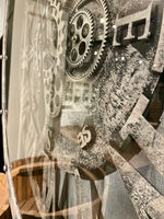 Lade das Bild in den Galerie-Viewer, 80 cm KOMPASS Wanduhr mit Zahnrad beige grau
