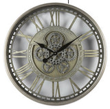70 cm KENSINGTON Wanduhr Zahnrad Zählwerk Animation silber grau messing