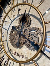 80 cm große Vintage gold RIO Wanduhr mit Animation Zählwerk Zahnrad Wand Uhr