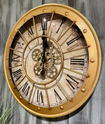 Lade das Bild in den Galerie-Viewer, 60 cm Vintage gold RIO Wanduhr mit Animation Zählwerk Zahnrad
