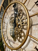 Lade das Bild in den Galerie-Viewer, 60 cm Vintage gold RIO Wanduhr mit Animation Zählwerk Zahnrad
