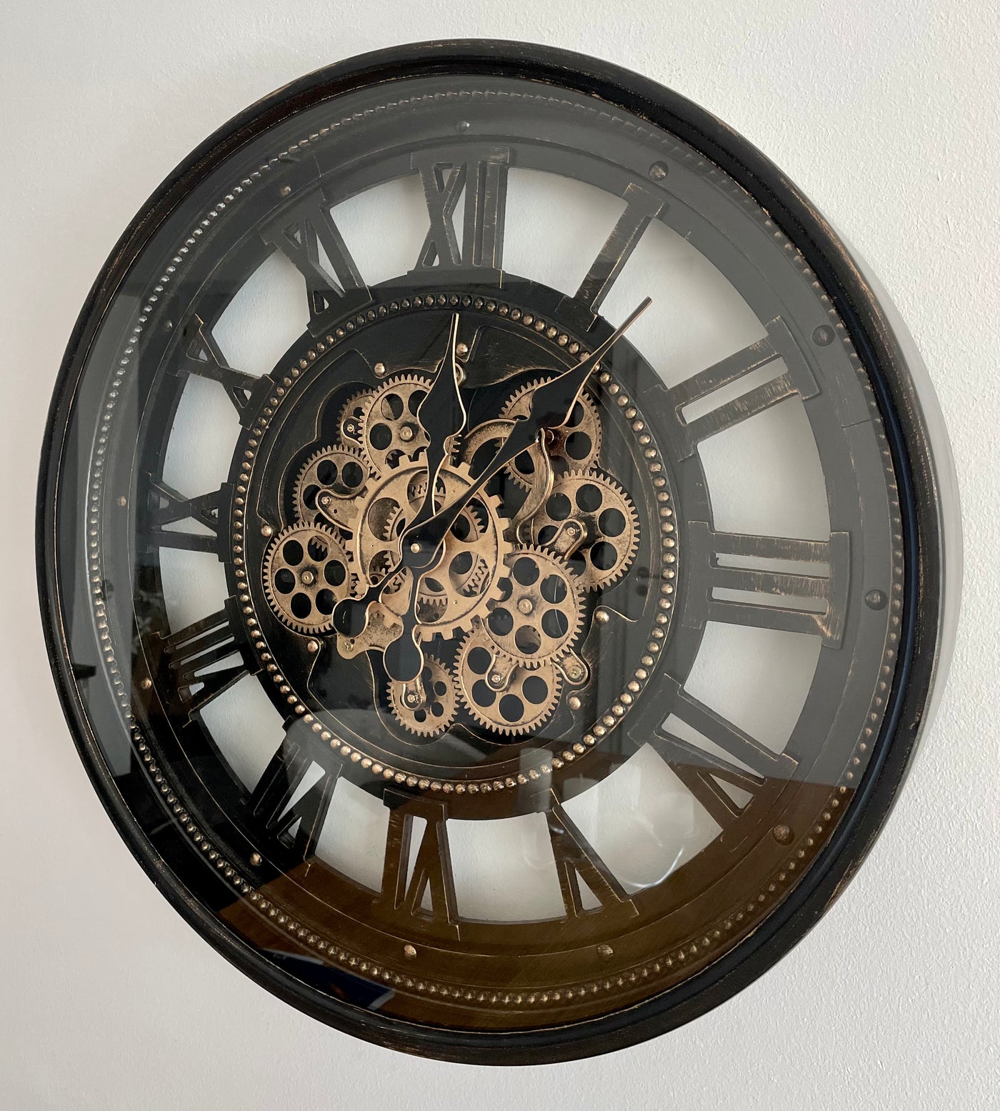 Horloge murale LYON Engrenage noir-or Métal Mouvement 60 cm