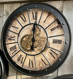 Lade das Bild in den Galerie-Viewer, Große Wanduhr Industrie Stil Zahnrad Zählwerk 60 cm Schwarz.
